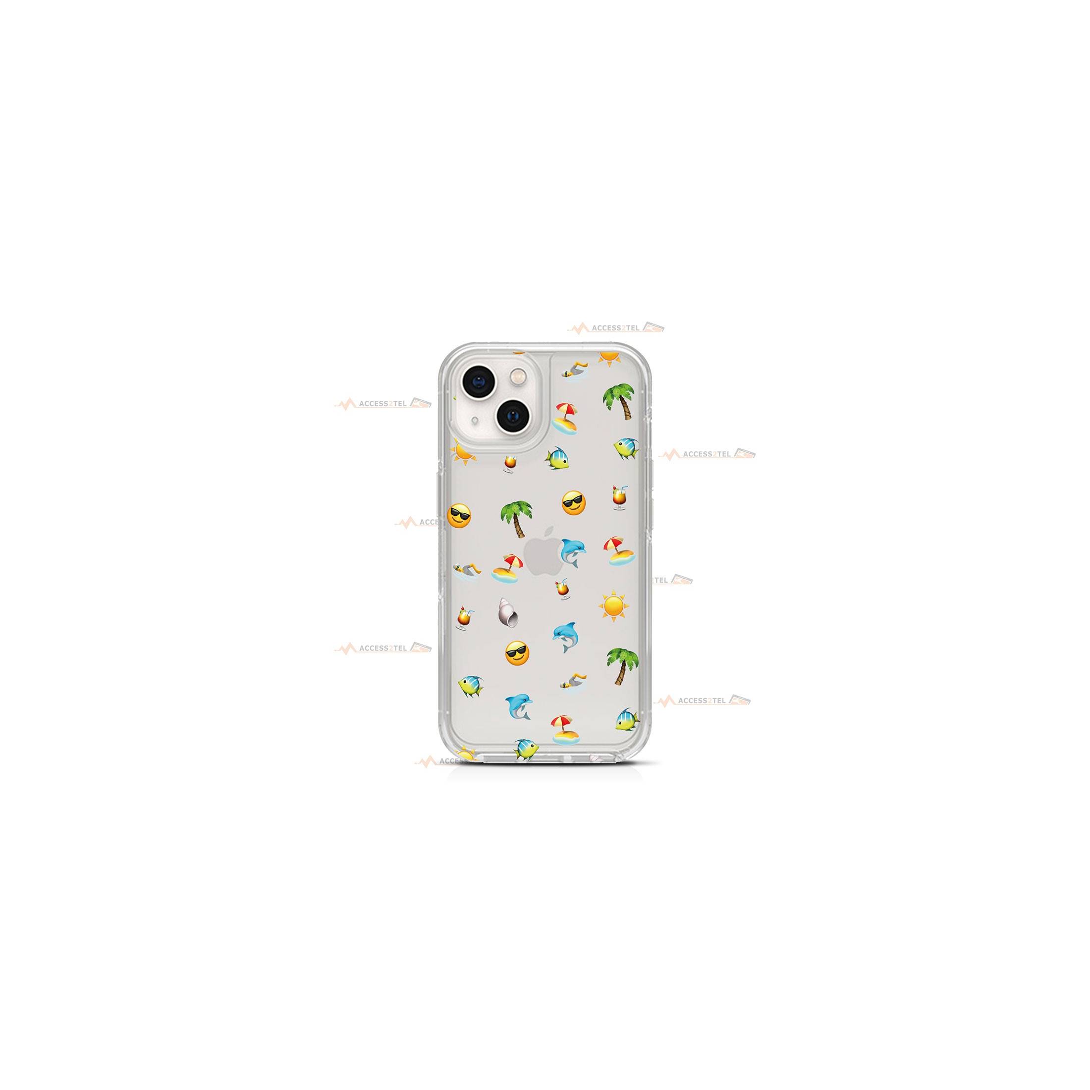 coque de téléphone transparente avec des emojis sur le thème de l'été (soleil