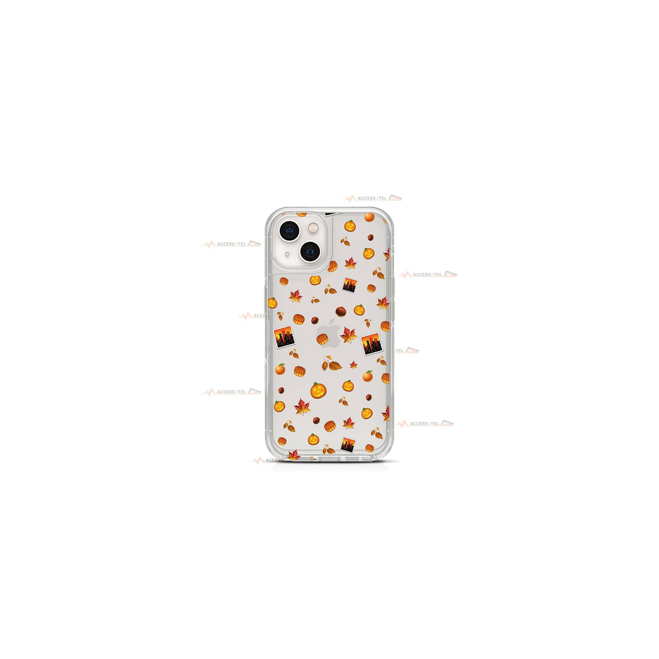 coque de téléphone transparente avec des emojis sur le thème de l'automne (citrouille