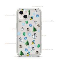 coque de téléphone transparente avec des emojis sur le thème de l'hiver (bonhomme de neige