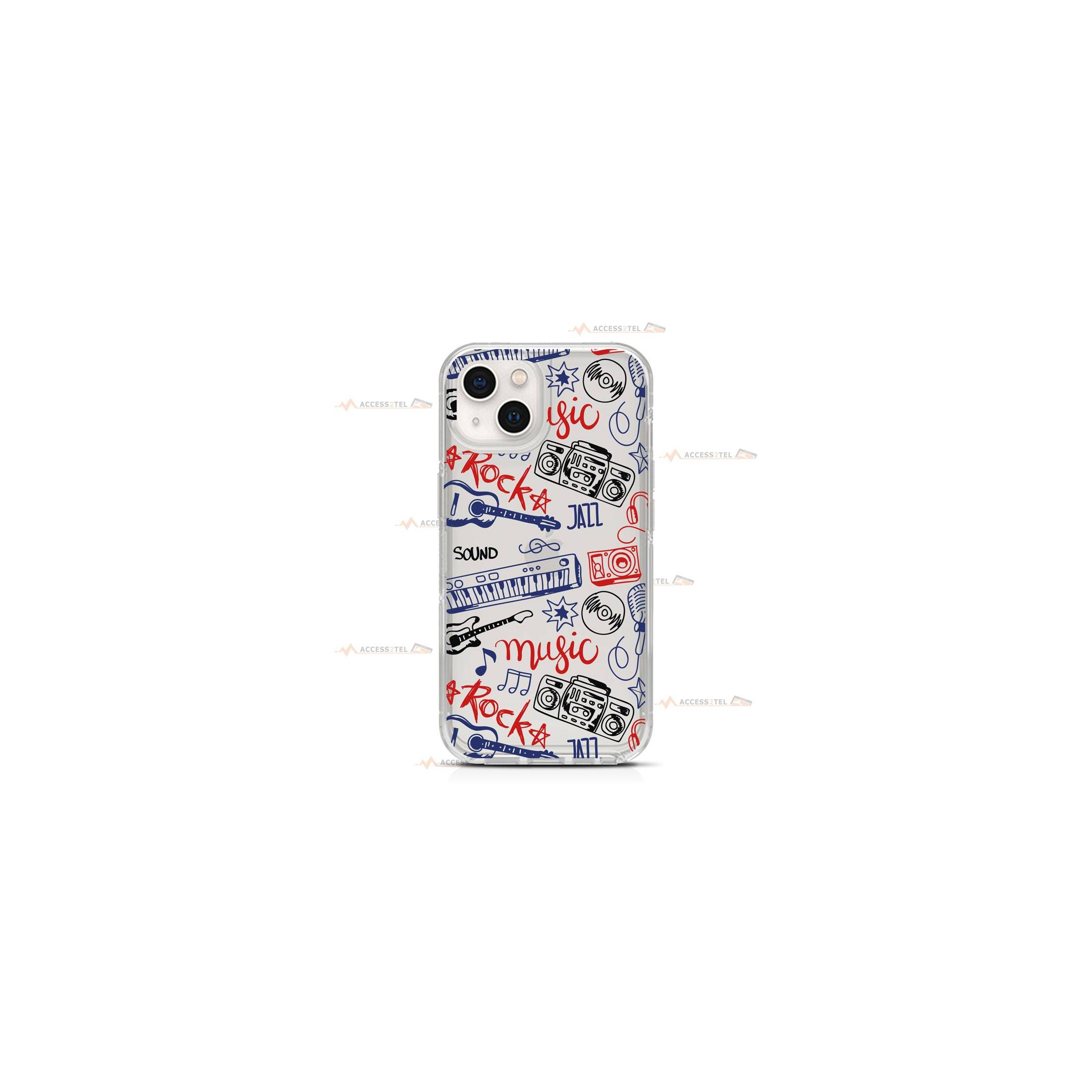 coque de téléphone transparente avec des illustrations de guitare