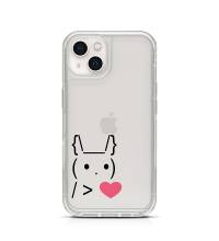 coque de téléphone transparente avec un lapin qui tient un coeur fait avec les symboles du clavier