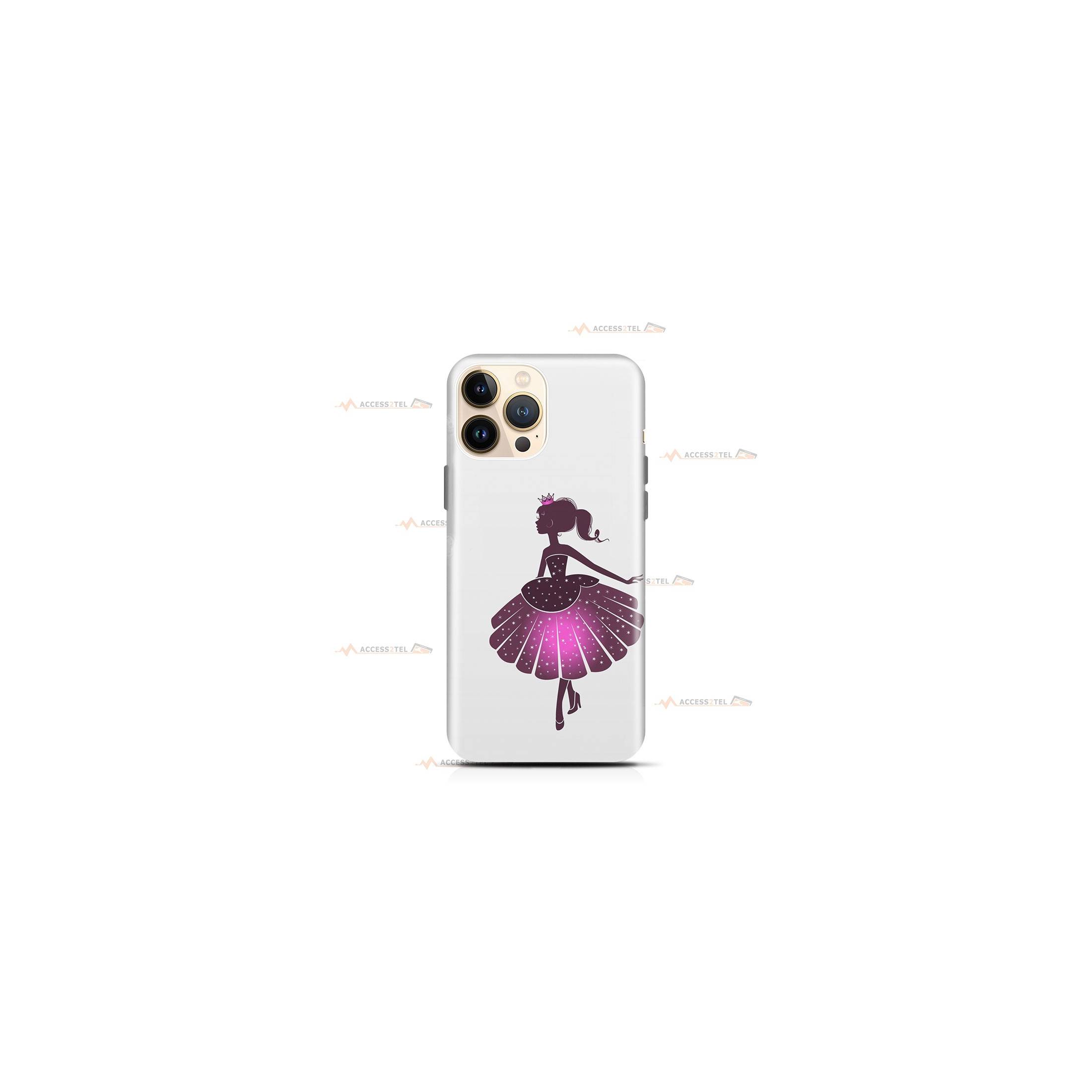 coque de téléphone blanche avec une princesse ballerine rose