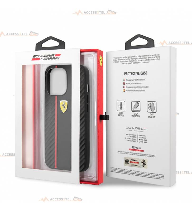 boîte coque de téléphone Ferrari en cuir et carbone effet pneu pour iPhone 13 Pro Max