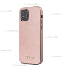 coque de téléphone guess en cuir rose pour iphone 12 côté