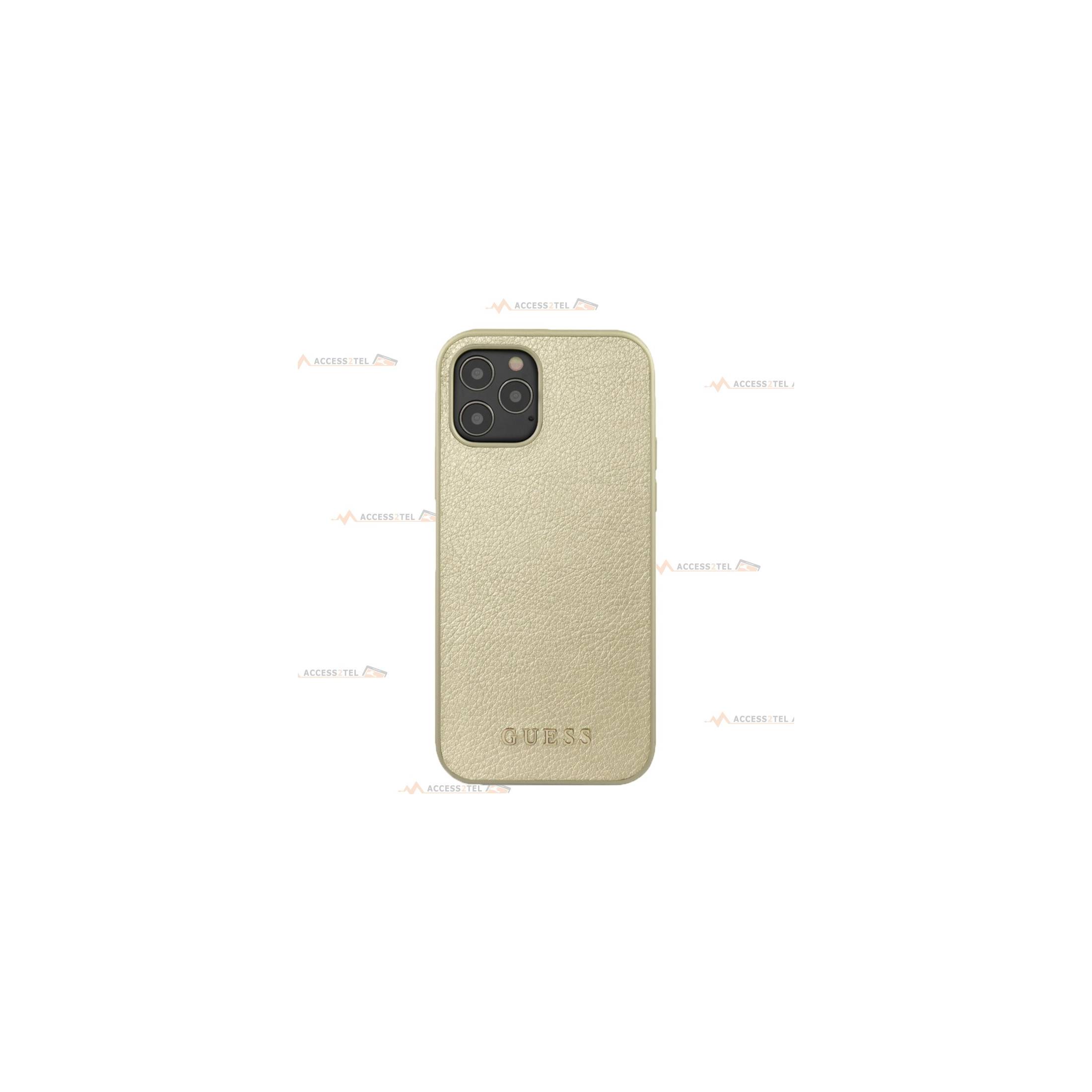 coque de téléphone guess en cuir doré pour iphone 12