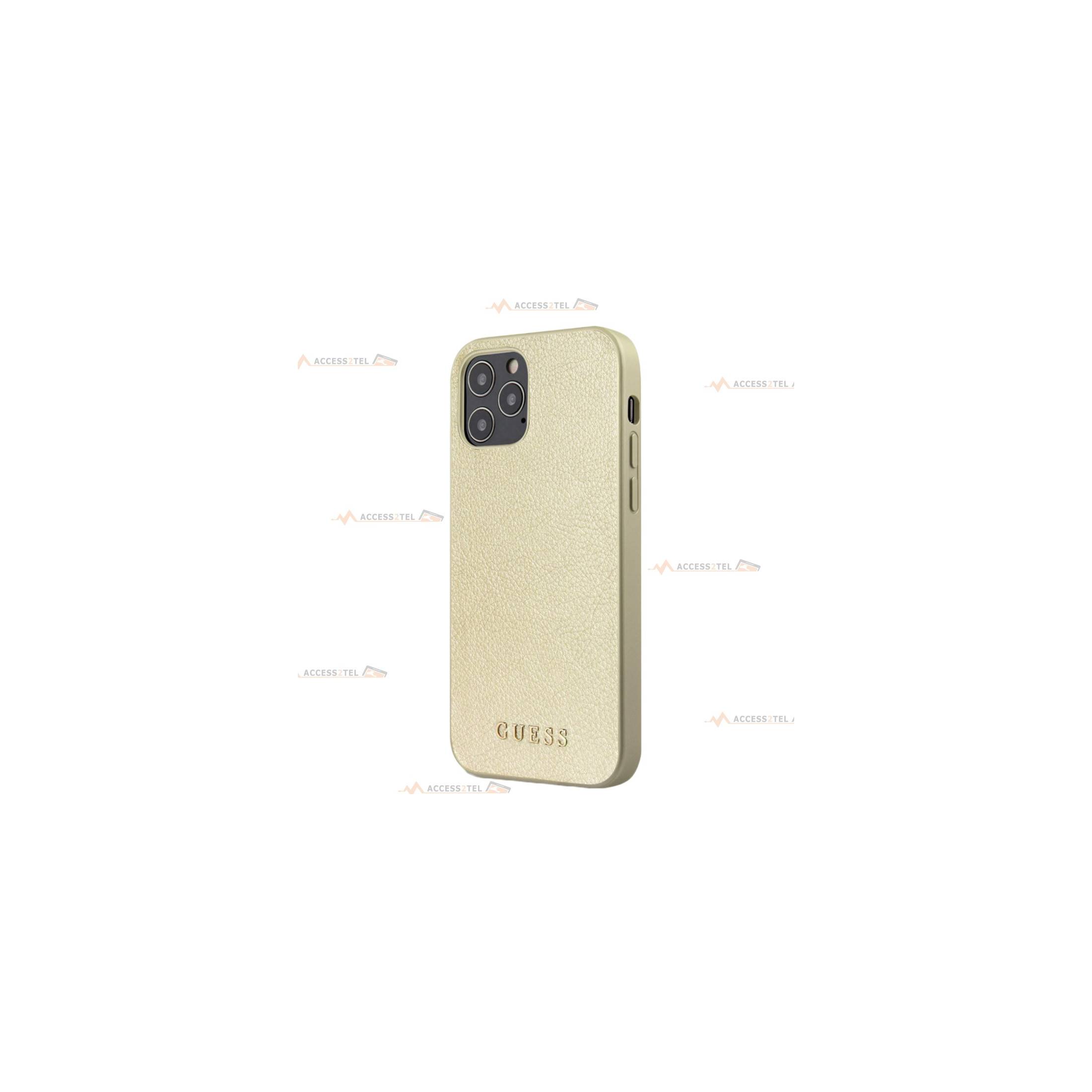 coque de téléphone guess en cuir doré pour iphone 12 smartphone