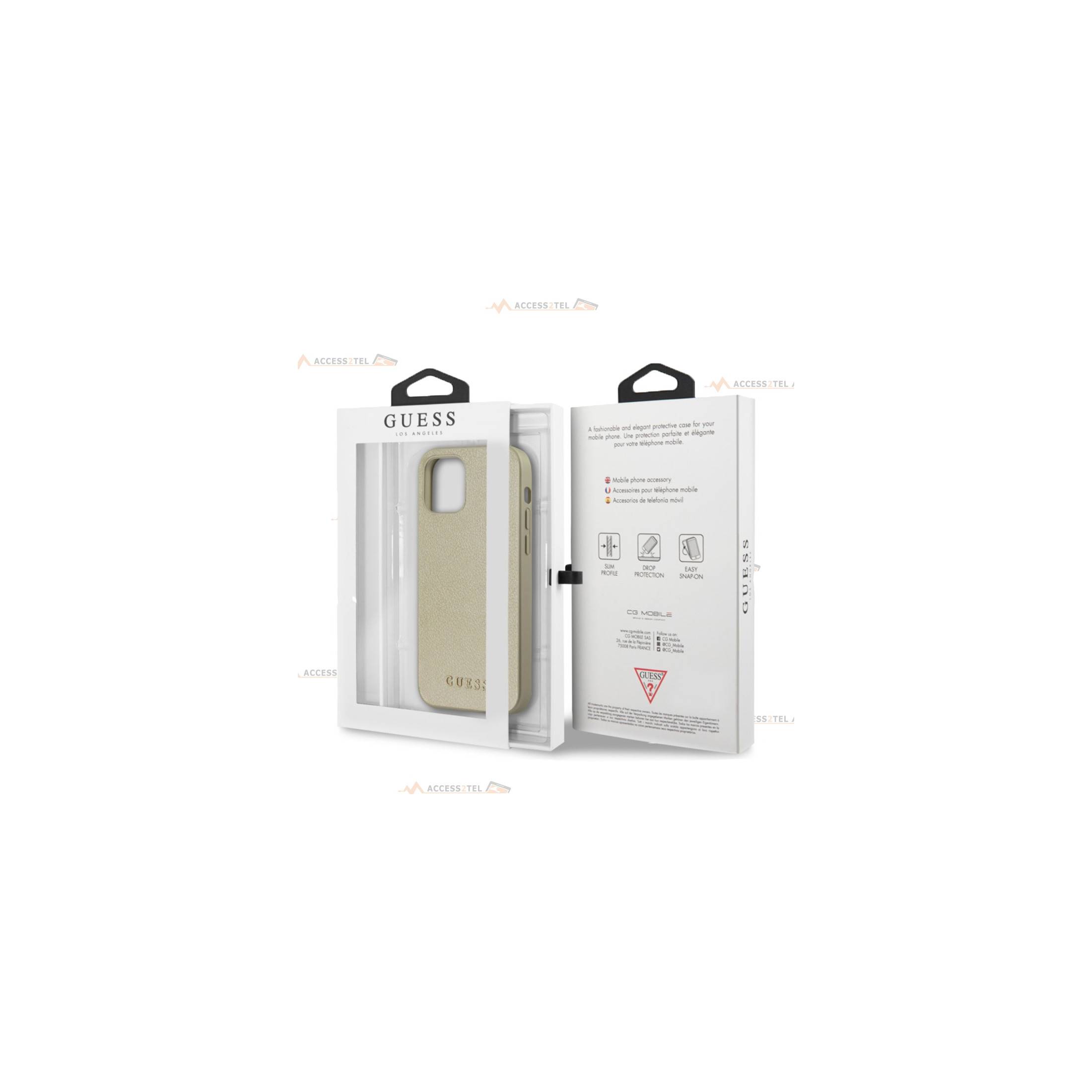 boîte coque de téléphone guess en cuir doré pour iphone 12
