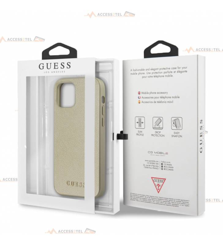 boîte coque de téléphone guess en cuir doré pour iphone 12