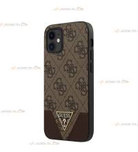 coque de téléphone guess pour iphone 12 mini imprimé bimatière cuir marron et pin's