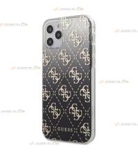 coque de téléphone guess pour iphone 12 pro max holographique semi-transparente noire avec logos dorés