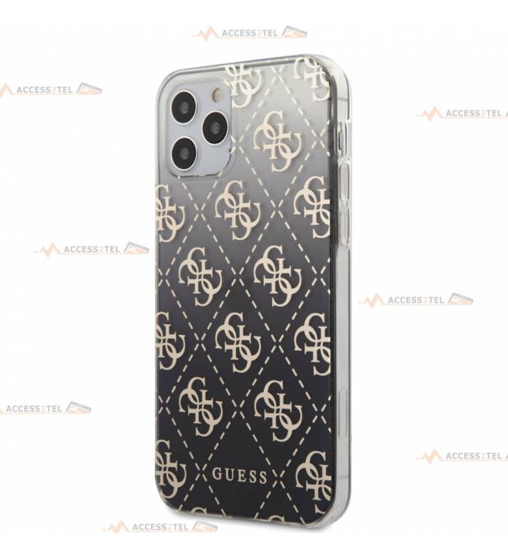 coque de téléphone guess pour iphone 12 pro max holographique semi-transparente noire avec logos dorés