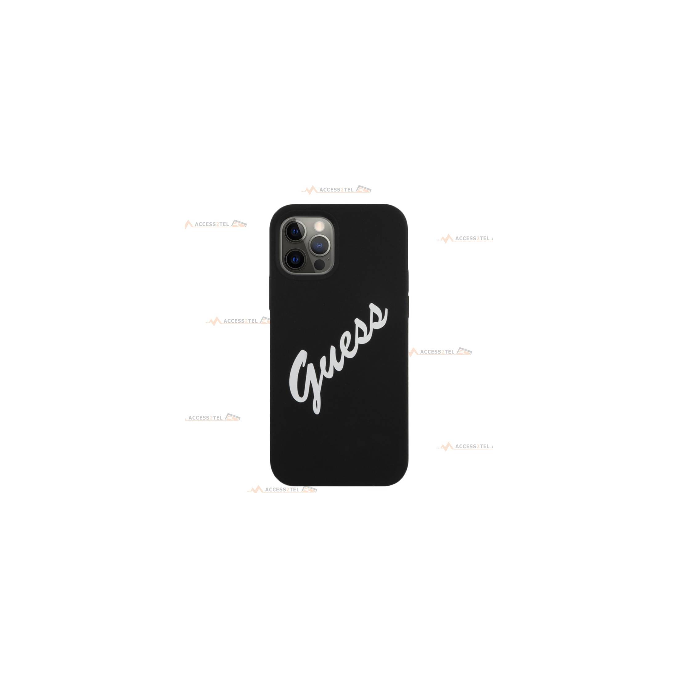 coque de téléphone noire soft touch logo guess vintage pour iphone 12 pro max