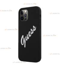 coque de téléphone noire soft touch logo guess vintage pour iphone 12 pro max côté