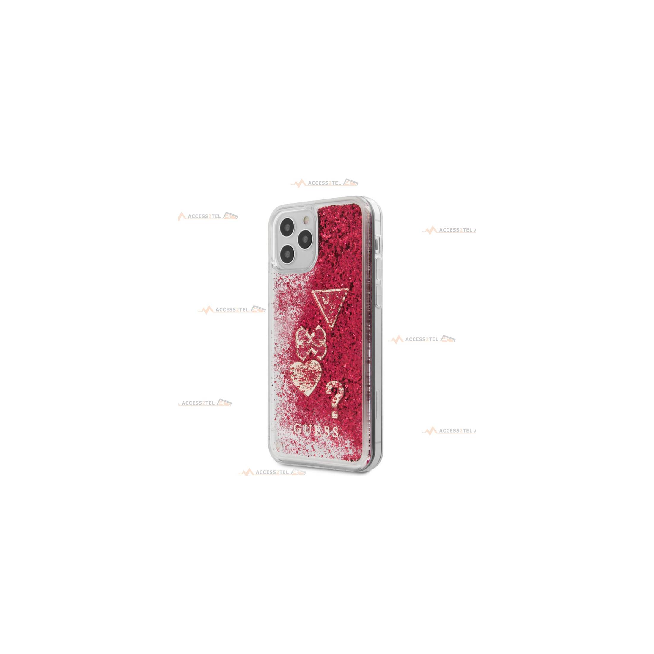coque de téléphone guess transparente avec liquide à paillettes rouges pour iphone 12 pro max