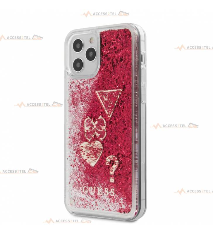 coque de téléphone guess transparente avec liquide à paillettes rouges pour iphone 12 pro max