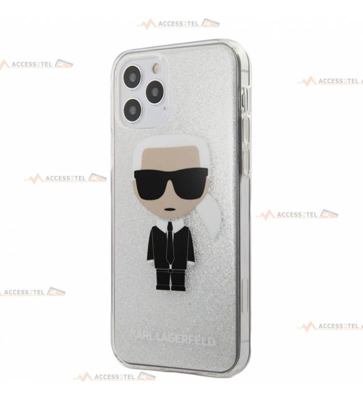 coque de téléphone argentée pailletée karl lagarfeld avatar pour iphone 12