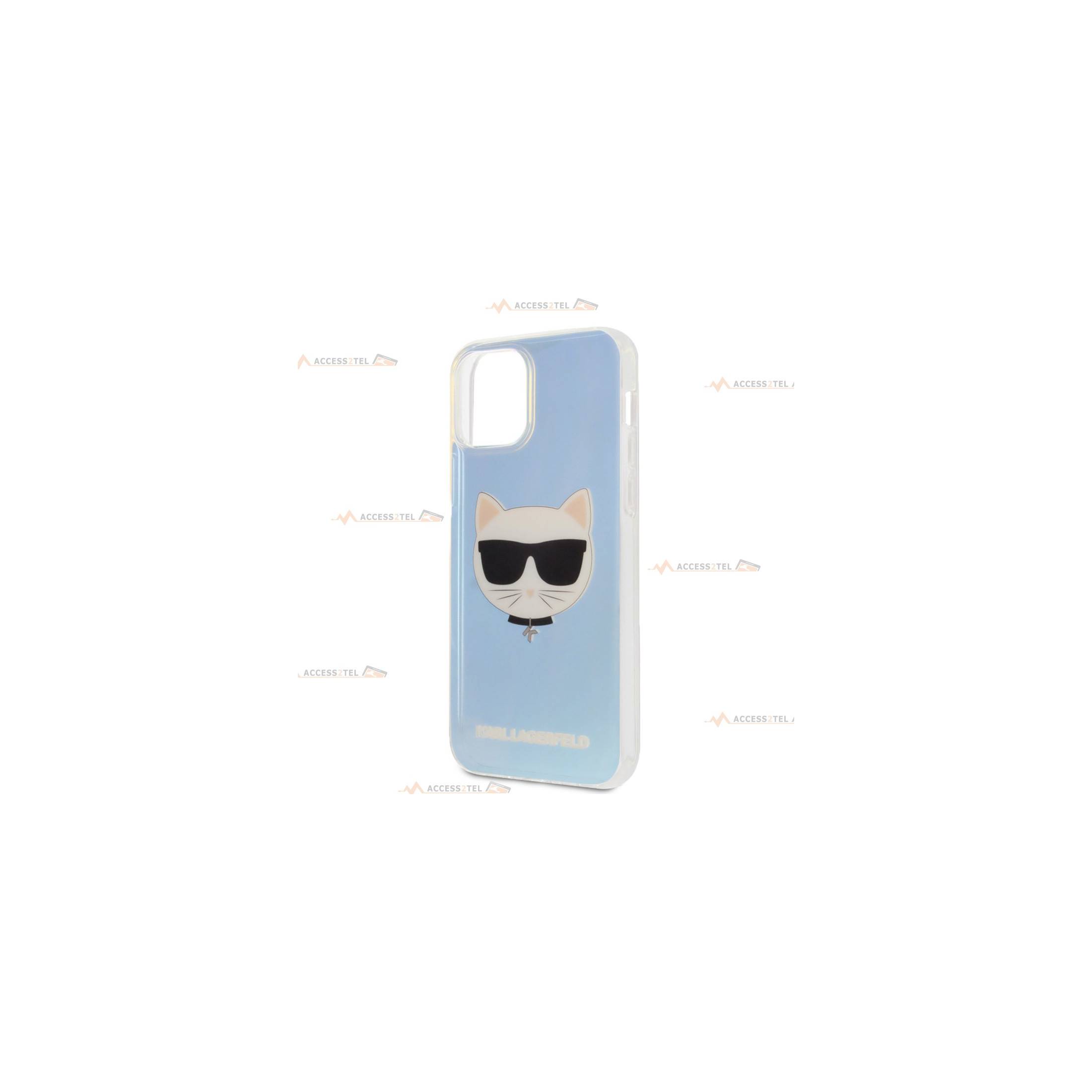 coque de téléphone bleue karl lagarfeld motif chat pour iphone 12