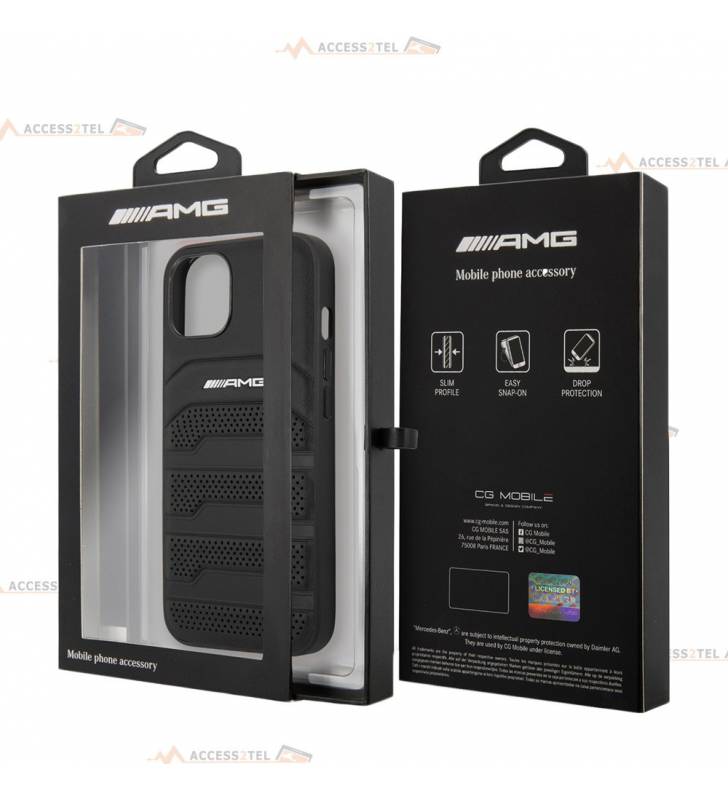 boîte coque de téléphone AMG en cuir noir pour iPhone 13