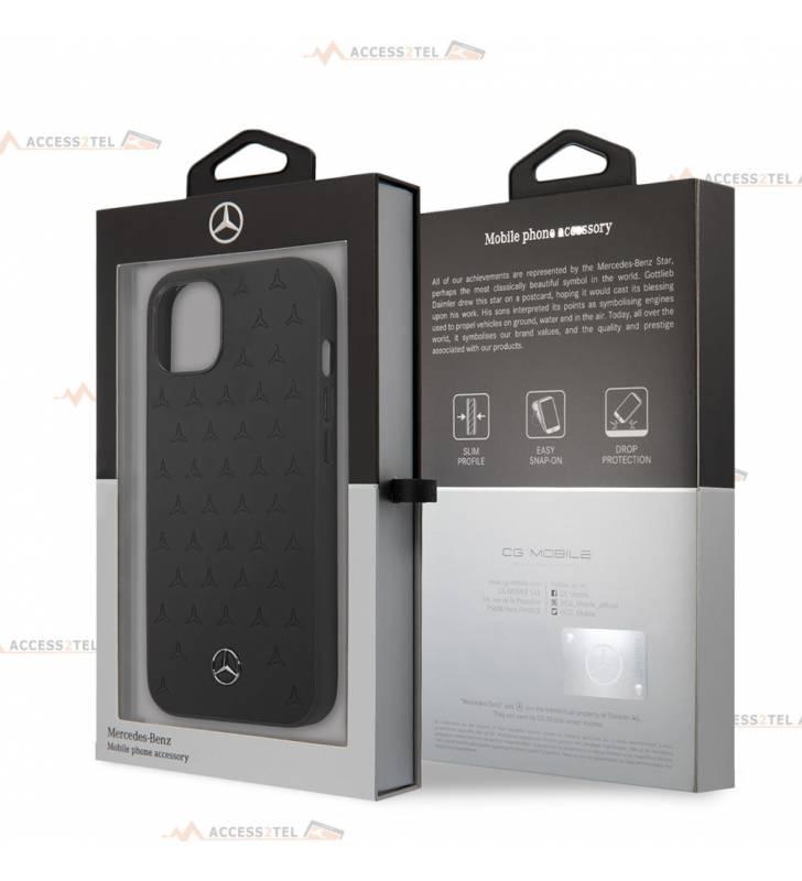 boîte coque de téléphone MERCEDES en cuir étoiles en relief pour iPhone 13