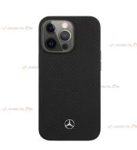 coque de téléphone MERCEDES en cuir perforé noir pour iPhone 13 Pro Max