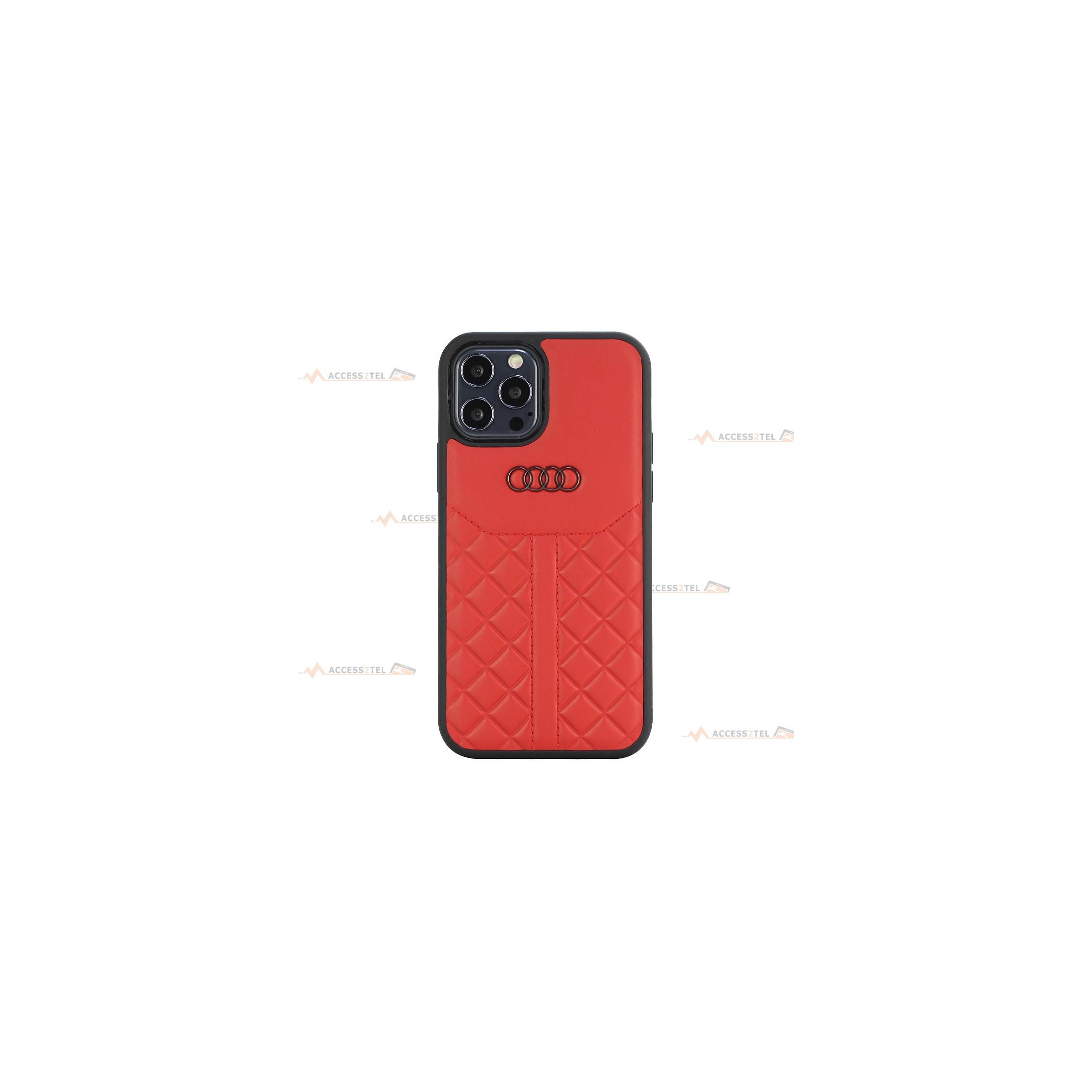 coque de téléphone Audi q8 rouge en cuir pour iPhone 12