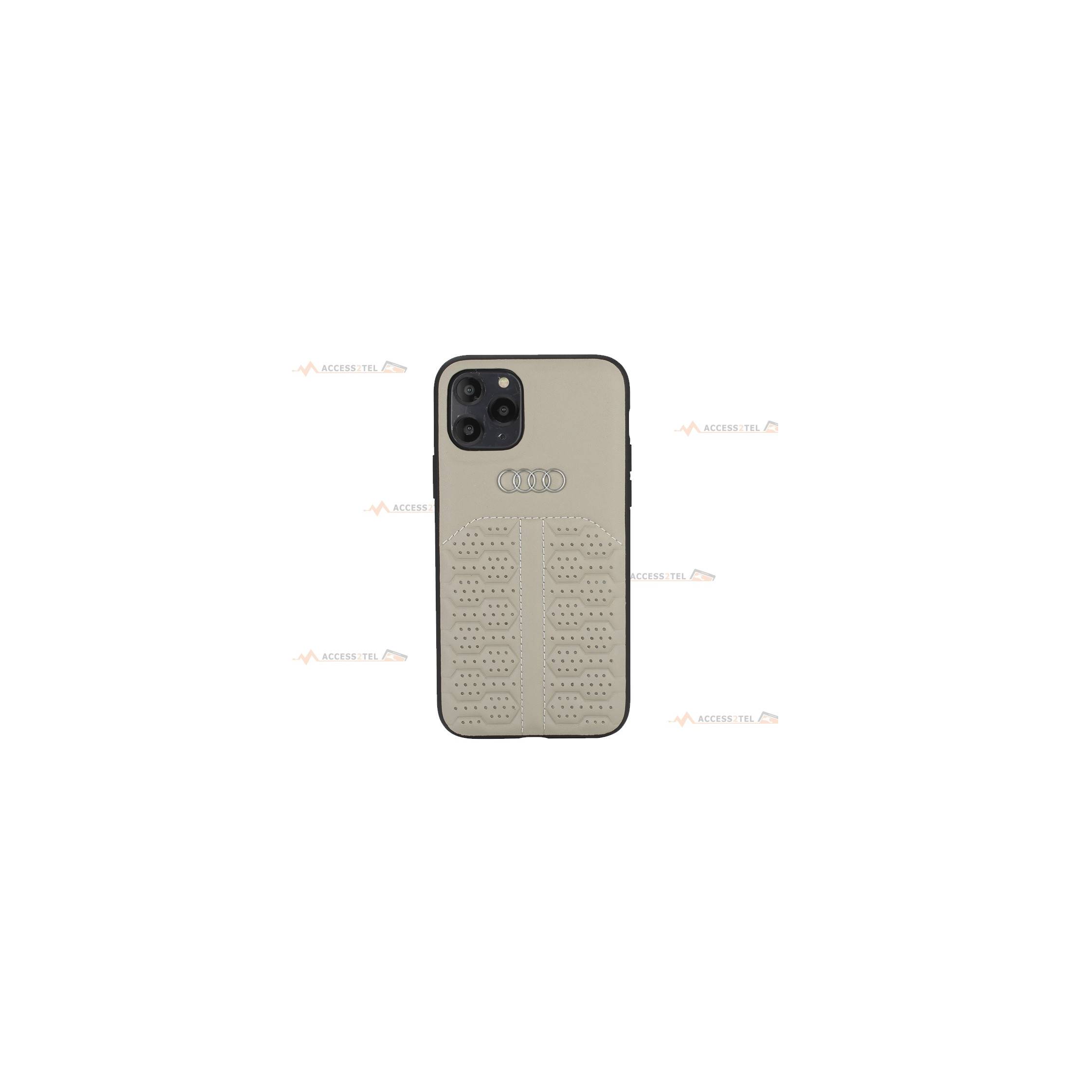 coque de téléphone Audi a6 beige en cuir pour iPhone 12 Pro