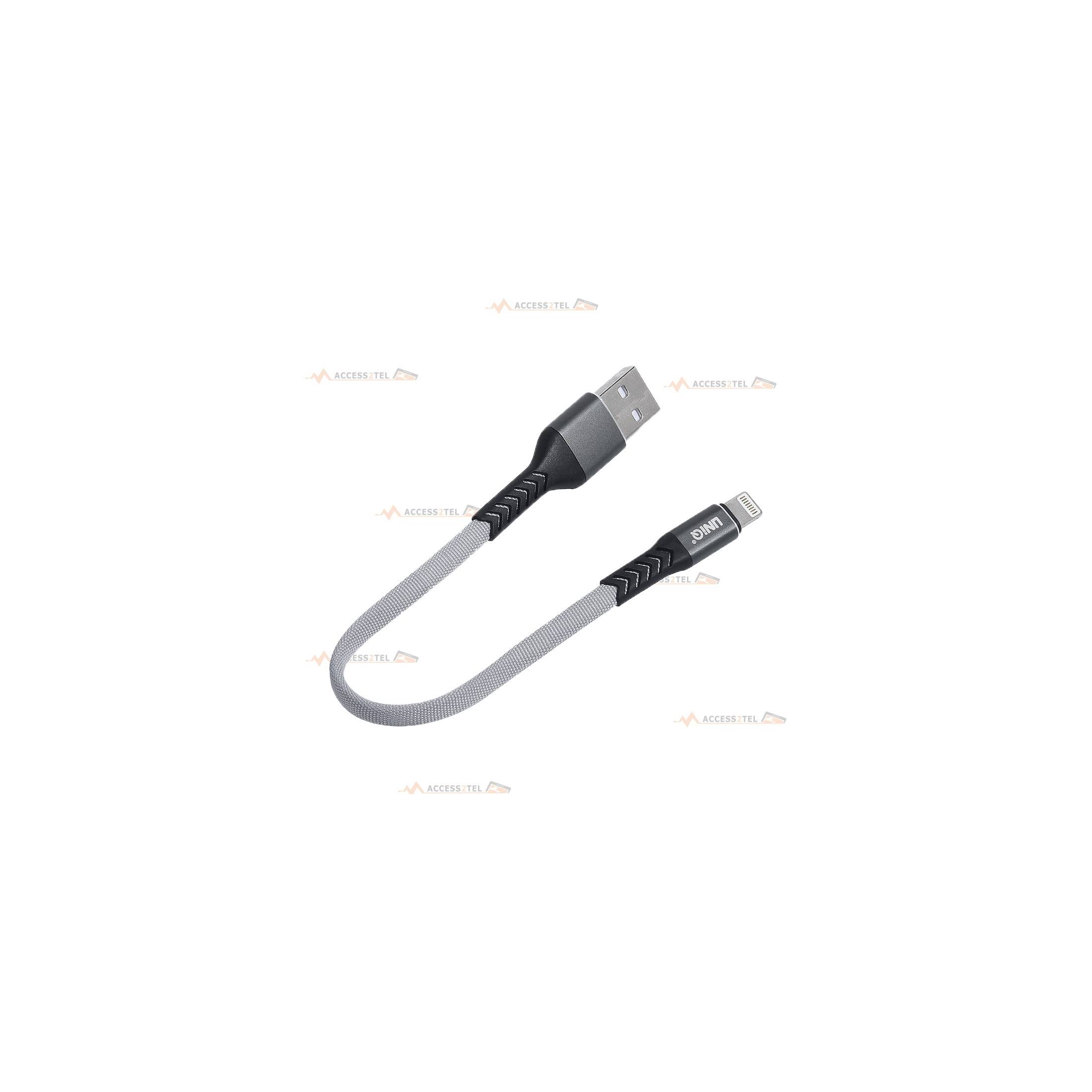 cable de chargement court gris usb vers lightning