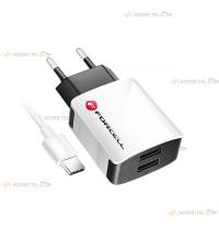 chargeur 2 ports usb avec cable usb-c 1 mètre