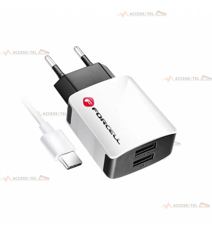 chargeur 2 ports usb avec cable usb-c 1 mètre