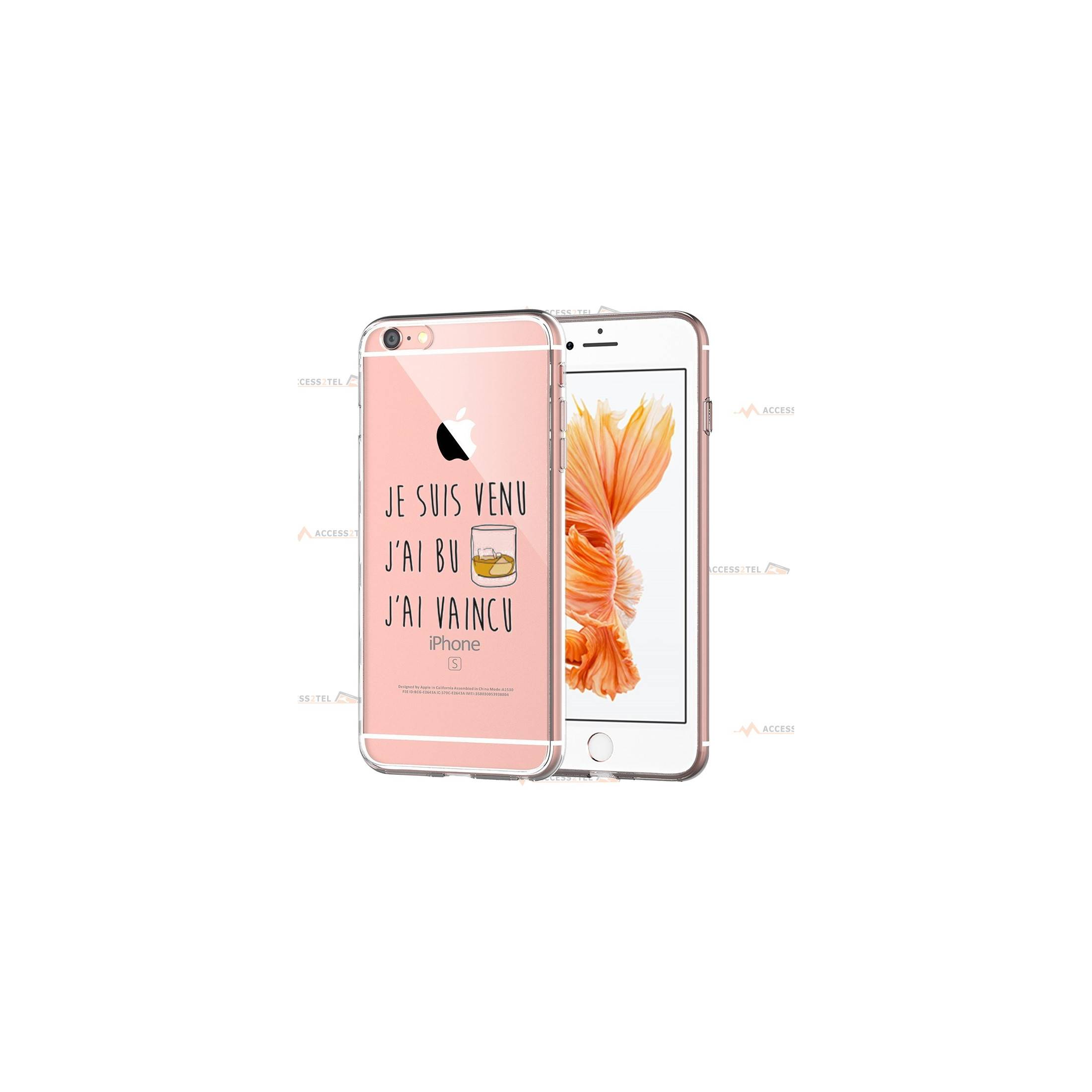 coque pour iphone 6 et iphone 6s transparente avec un verre d'alcool et le texte "Je suis venu