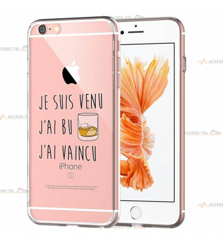 coque pour iphone 6 et iphone 6s transparente avec un verre d'alcool et le texte "Je suis venu