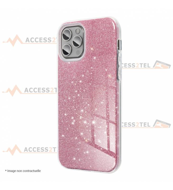 coque renforcée pour iphone 6 ou iphone 6s paillettes rose côté