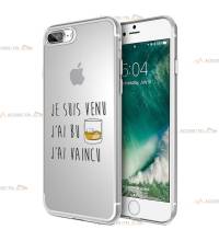 coque pour iphone 7 et iphone 8 transparente avec un verre d'alcool et le texte "Je suis venu