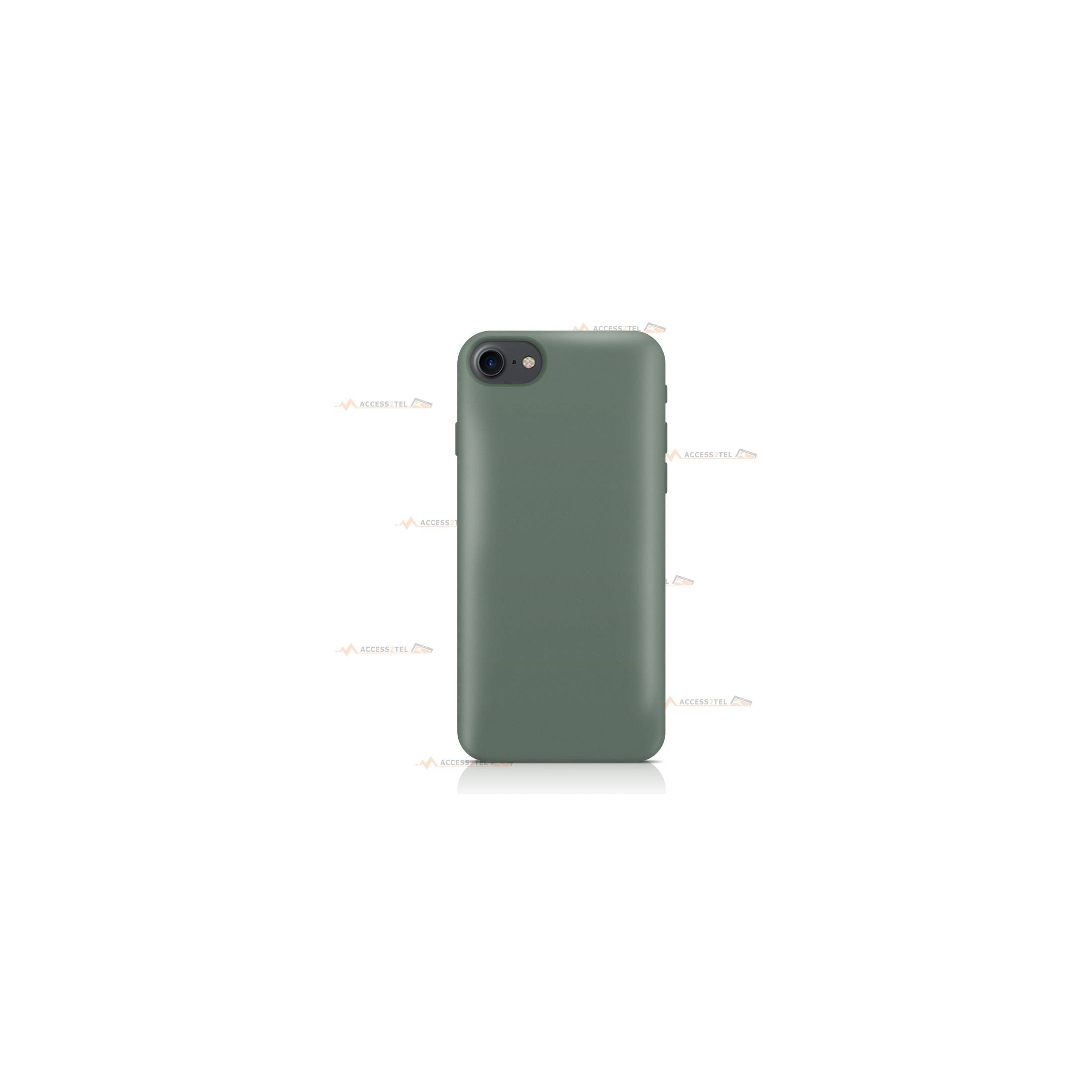 coque pour iphone 7 et iphone 8 en silicone soft touch et intérieur microfibre vert de gris