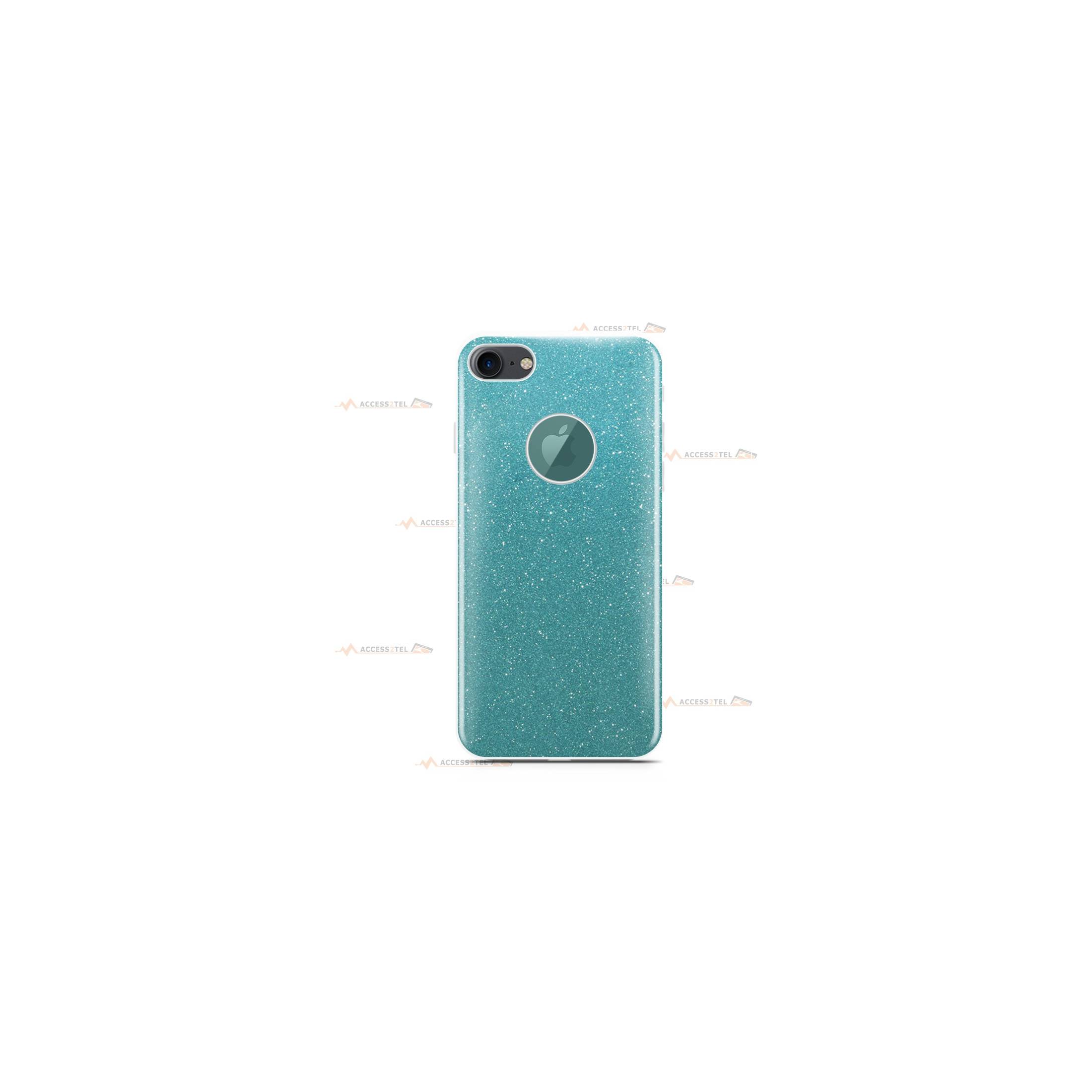 coque pour iphone 7 et iphone 8 paillettes turquoise