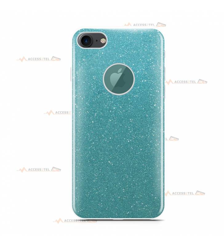 coque pour iphone 7 et iphone 8 paillettes turquoise