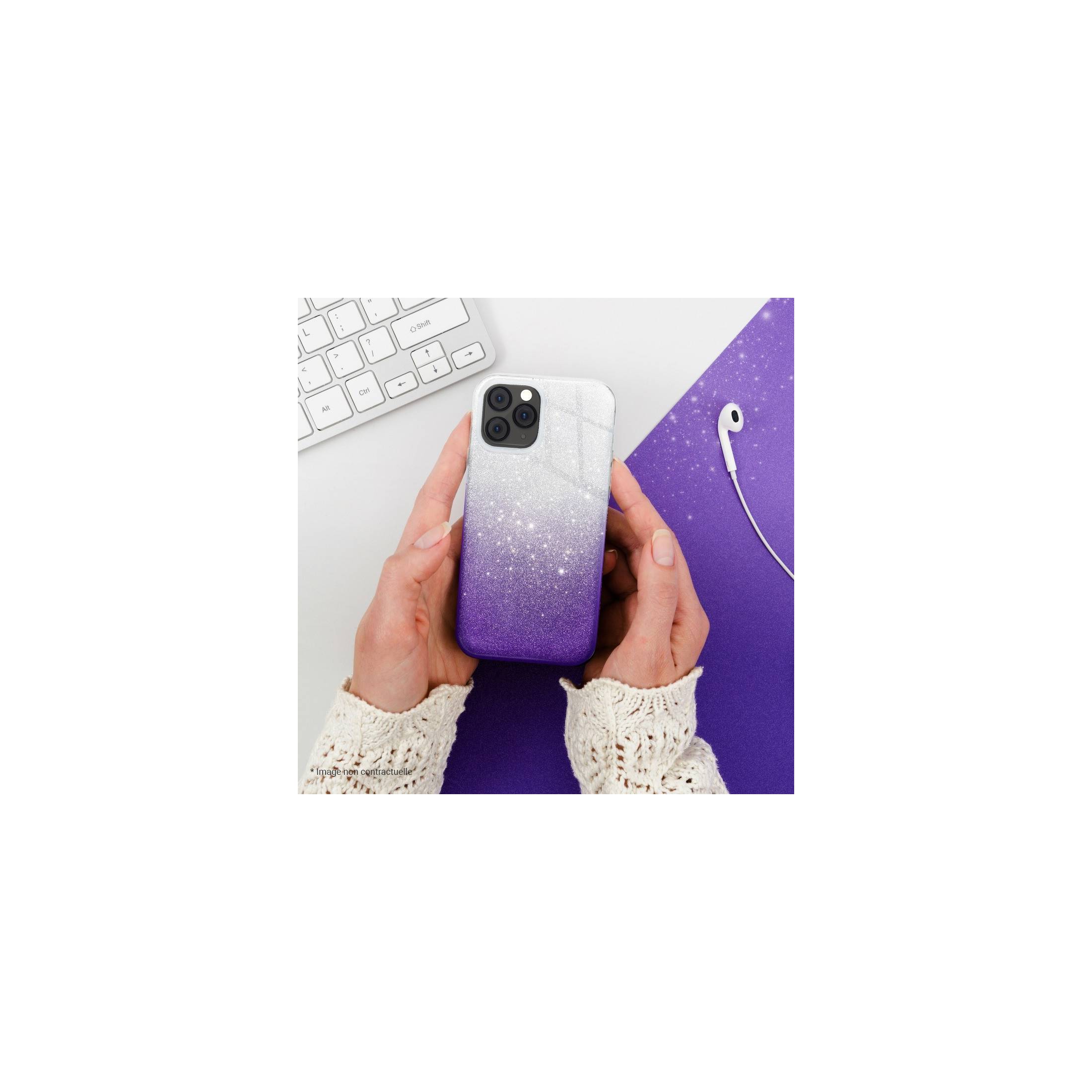 coque renforcée pour iphone 7 plus ou iphone 8 plus paillettes dégradé violet dos