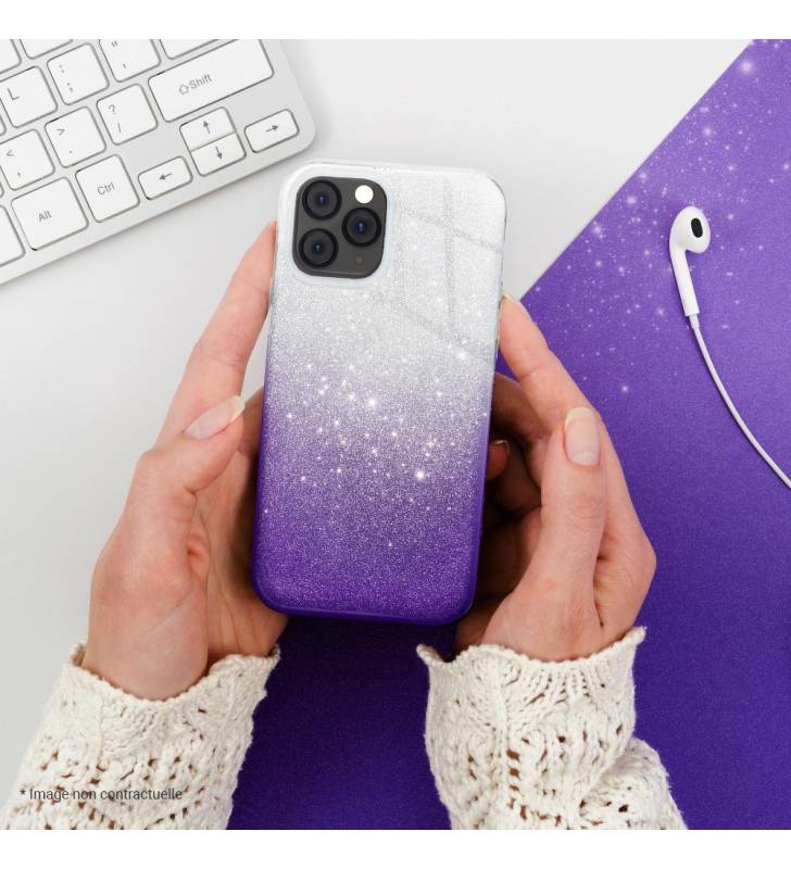 coque renforcée pour iphone 7 plus ou iphone 8 plus paillettes dégradé violet dos