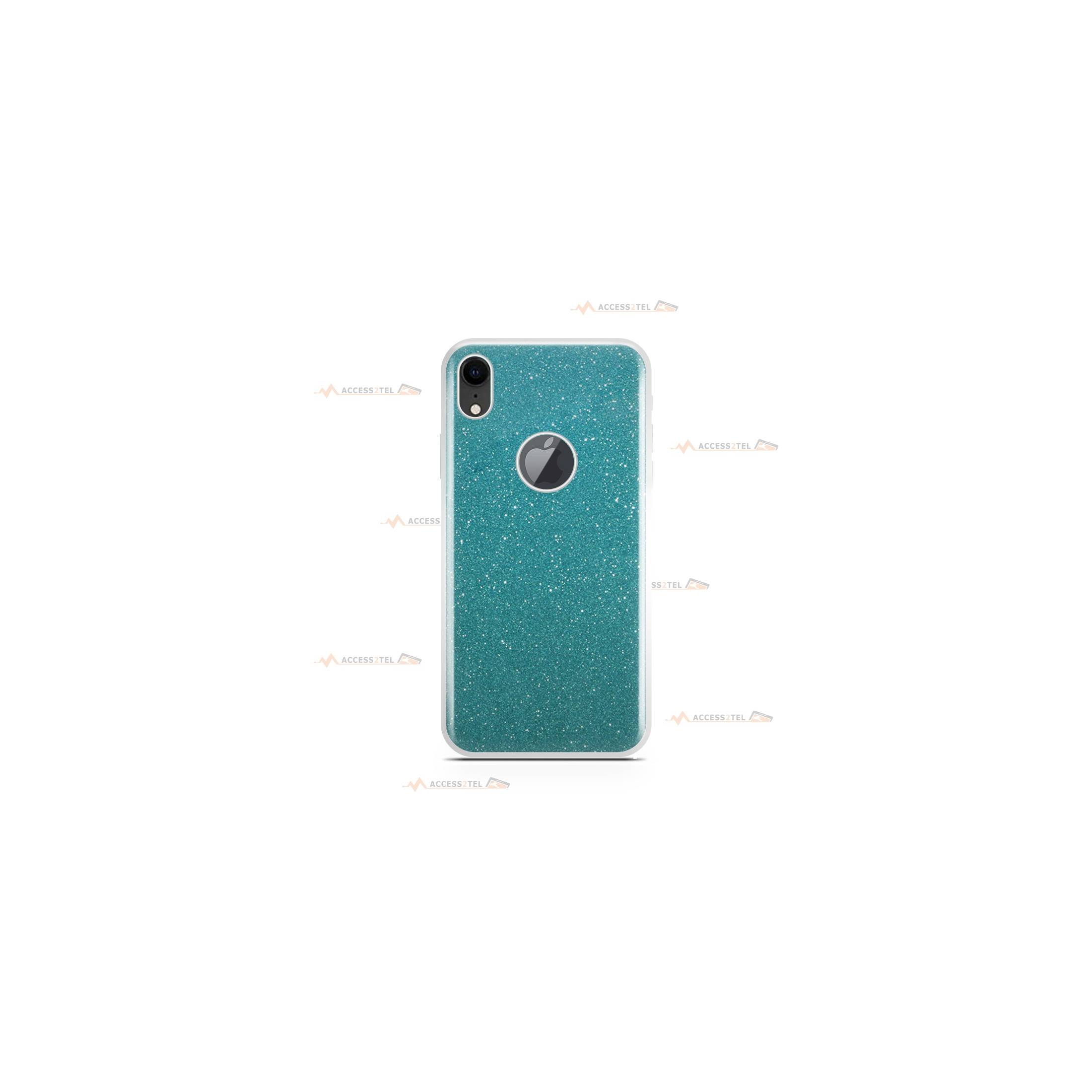 coque pour iphone XR paillettes turquoise