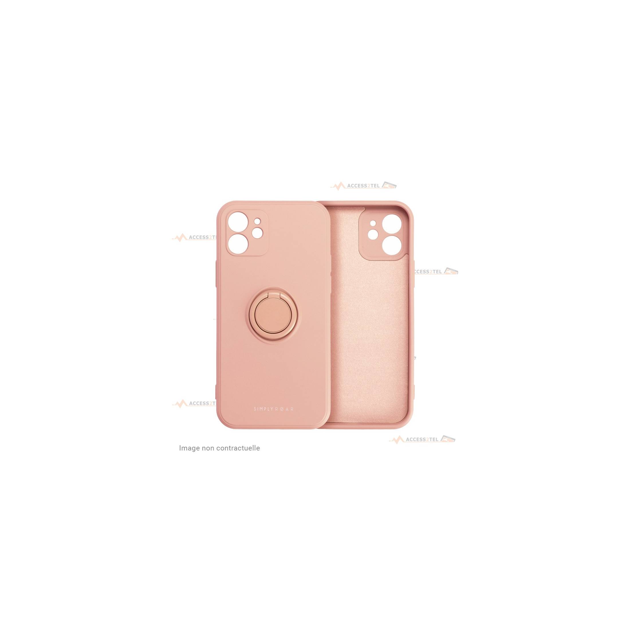 coque rose en silicone interieur fibre avec anneau pour iphone xr