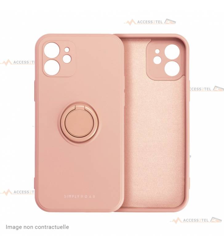 coque rose en silicone interieur fibre avec anneau pour iphone xr