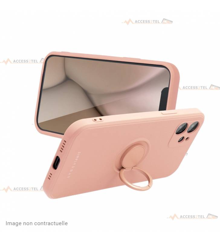 coque rose avec anneau mode support pour iphone xr