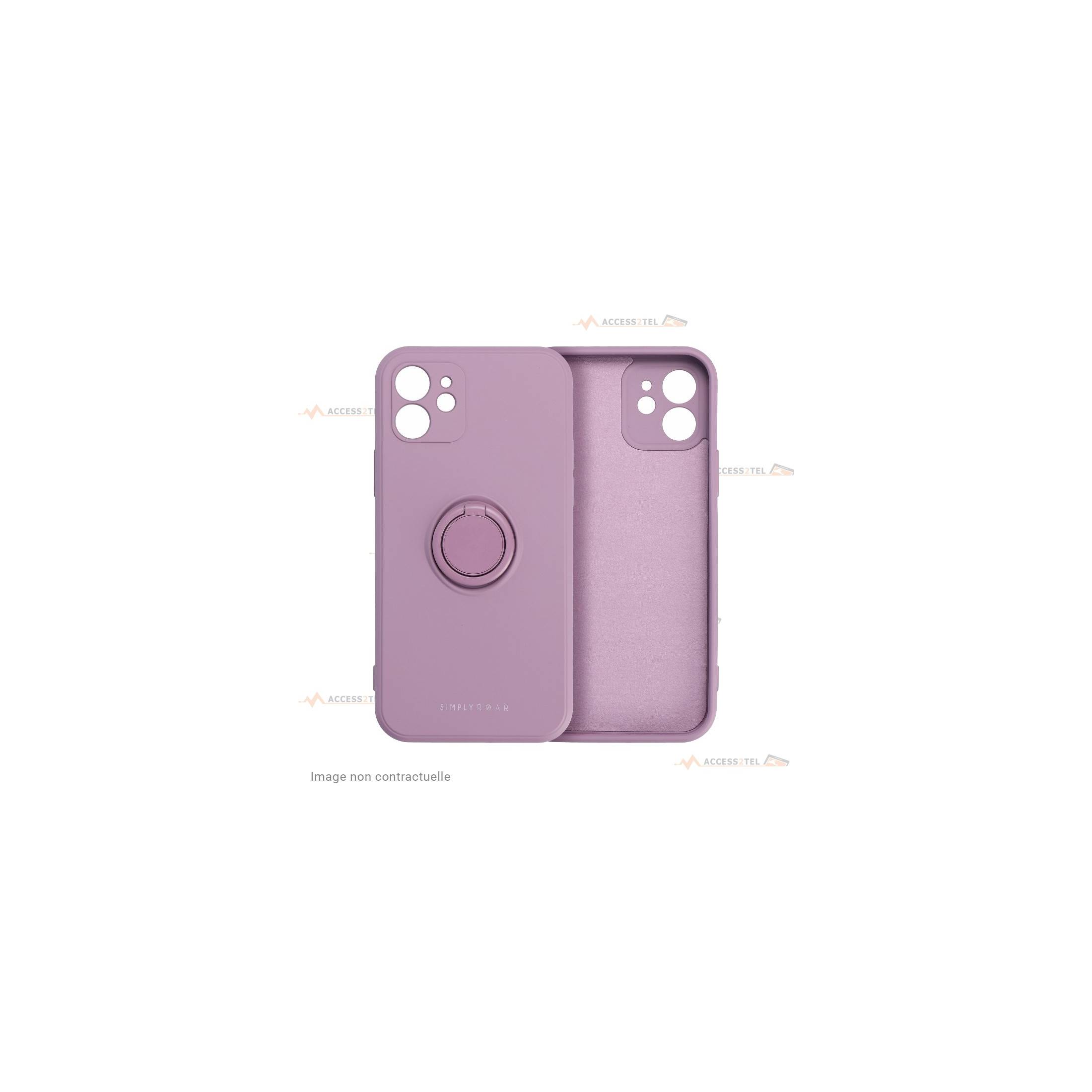 coque violette en silicone interieur fibre avec anneau pour iphone xr