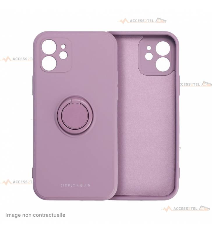 coque violette en silicone interieur fibre avec anneau pour iphone xr