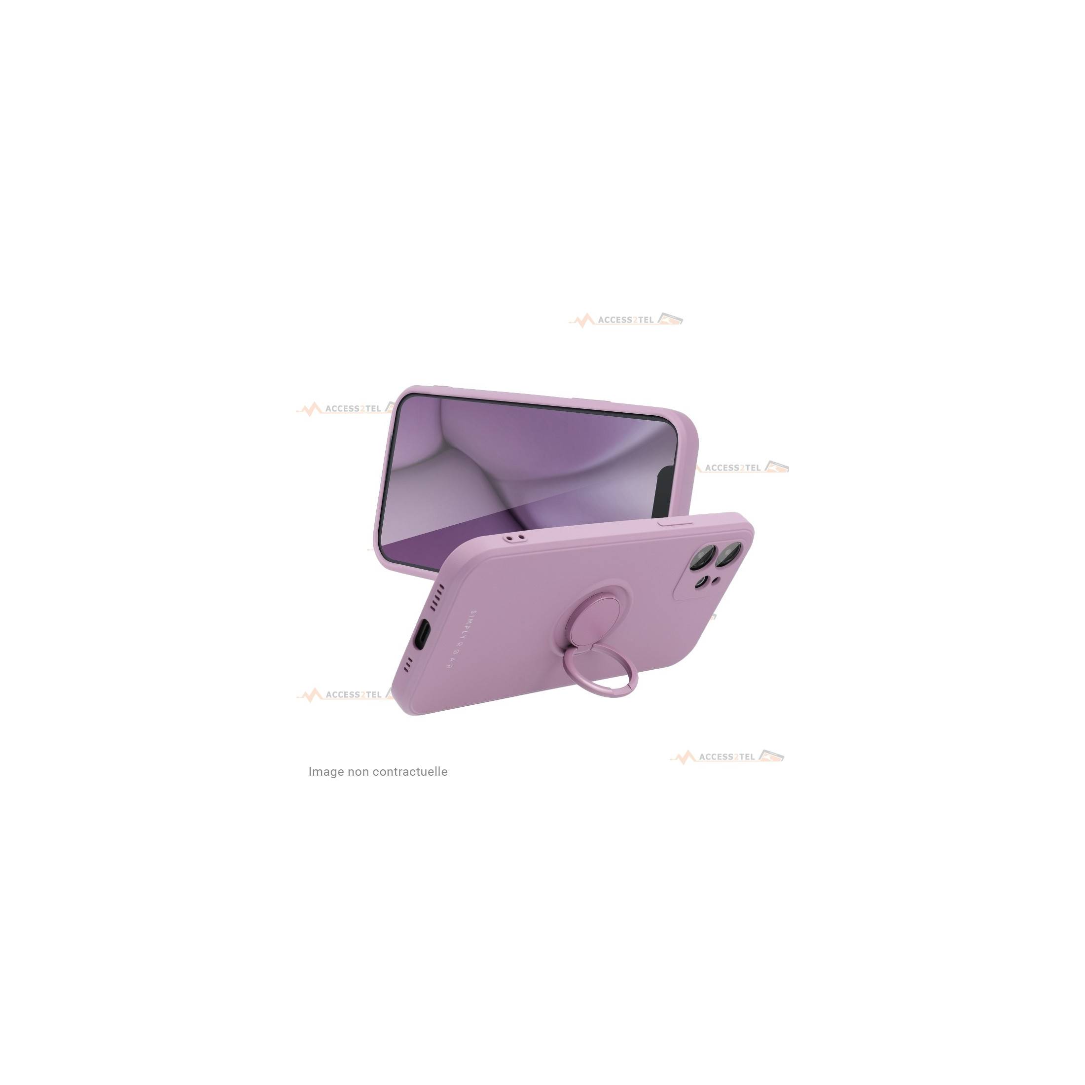 coque violette avec anneau mode support pour iphone xr