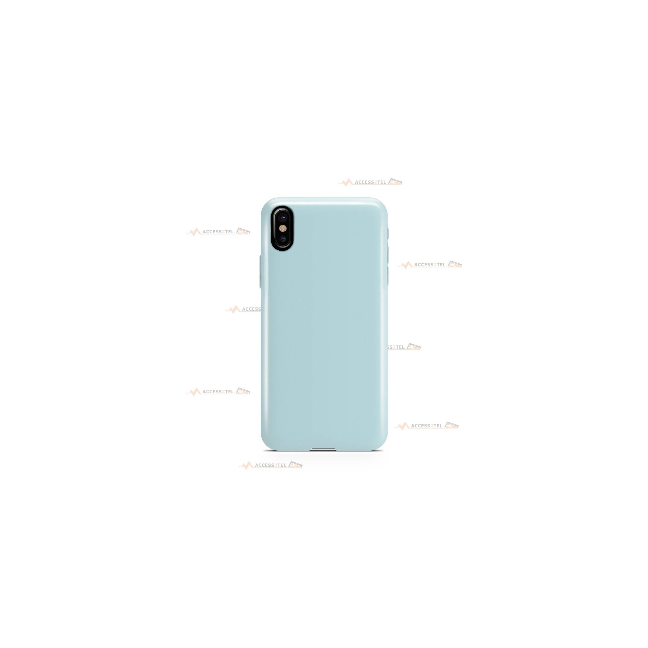 coque pour iphone X et iphone XS en silicone soft touch et intérieur microfibre bleu ciel