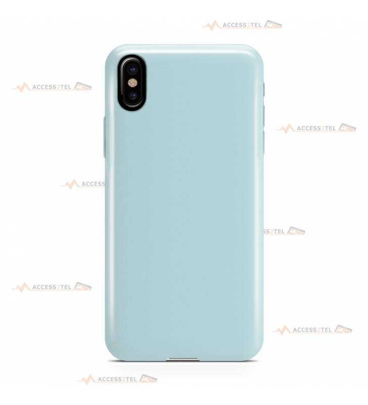 coque pour iphone X et iphone XS en silicone soft touch et intérieur microfibre bleu ciel