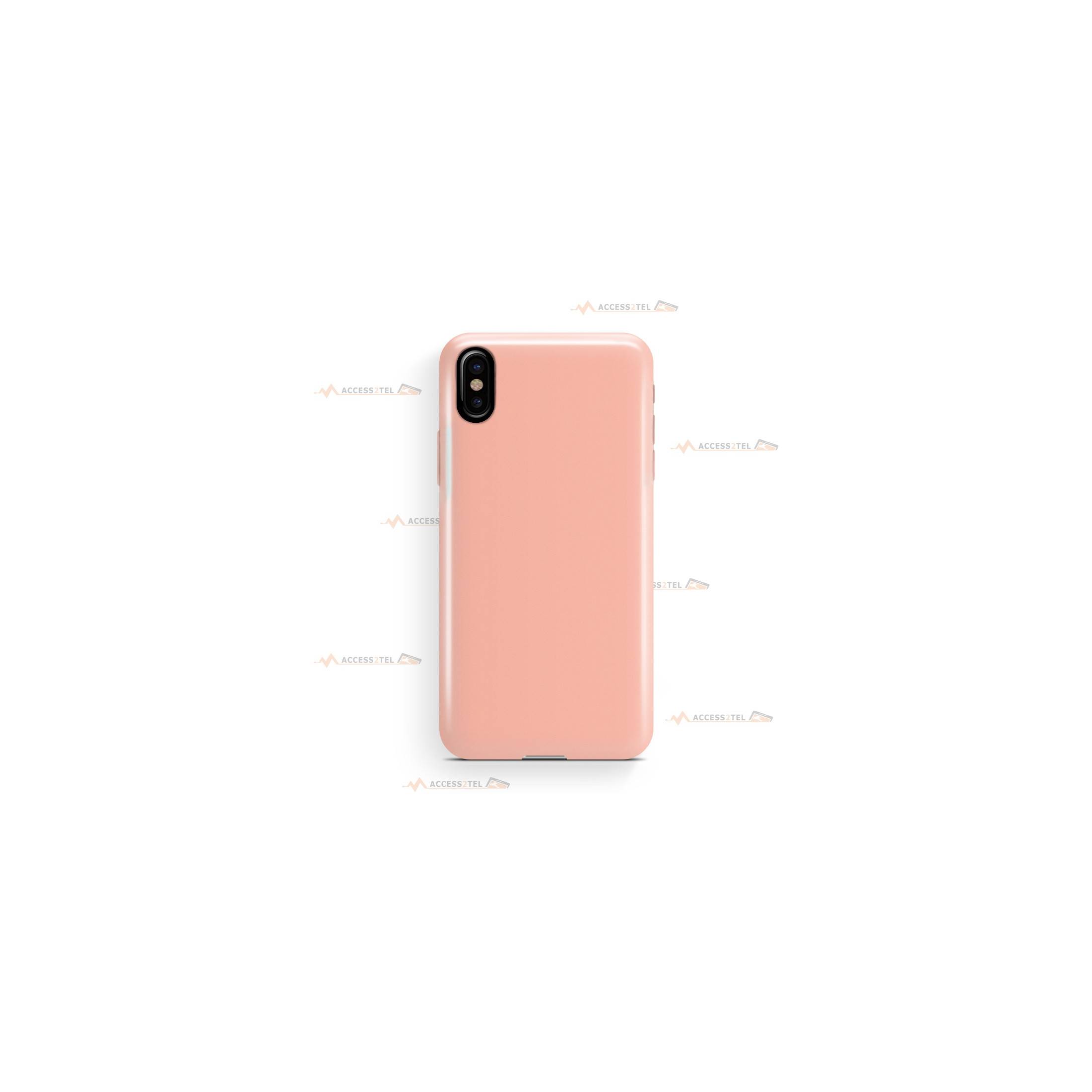 coque pour iphone X et iphone XS en silicone soft touch et intérieur microfibre rose pêche