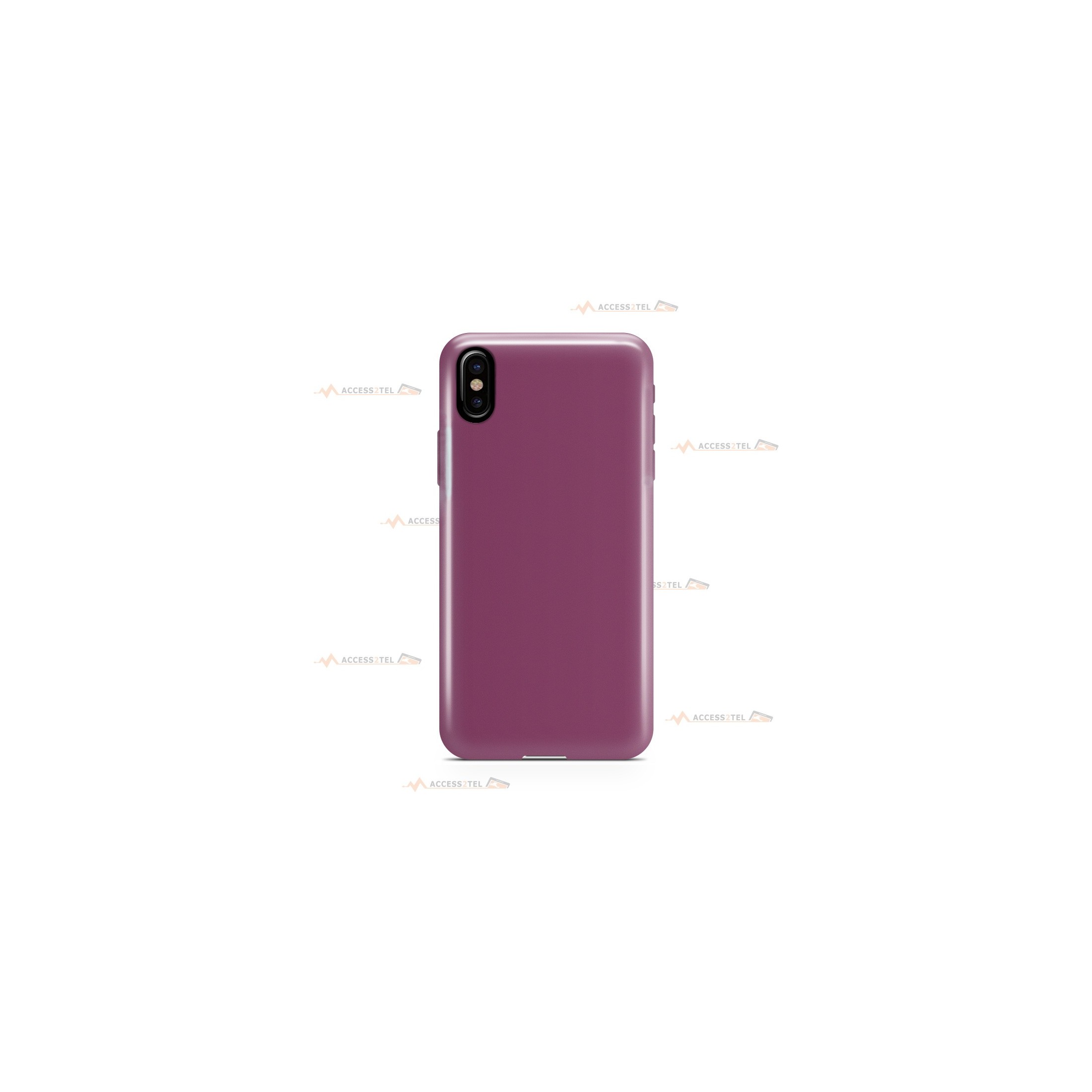 coque pour iphone X et iphone XS en silicone soft touch et intérieur microfibre prune