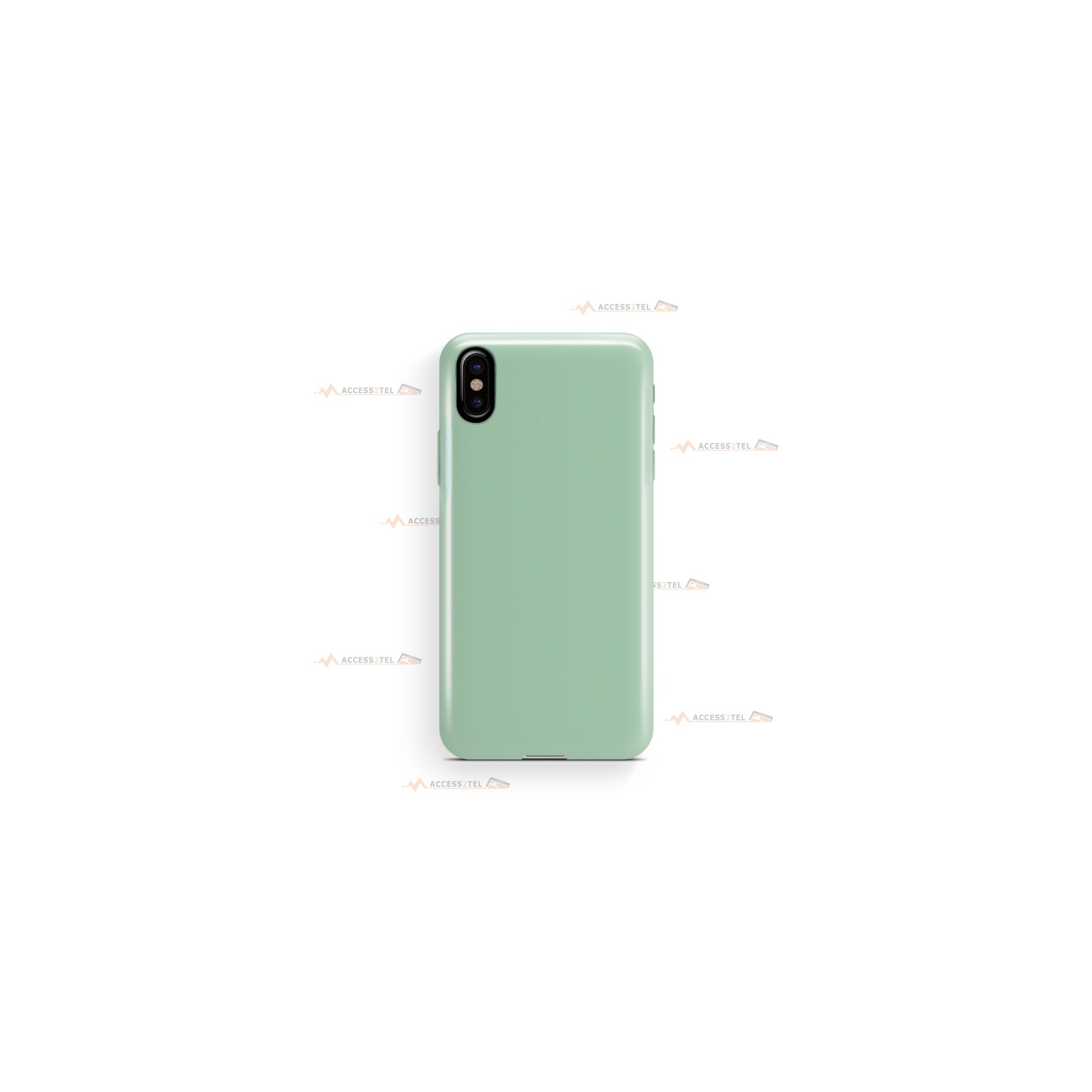 coque pour iphone X et iphone XS en silicone soft touch et intérieur microfibre vert d'eau